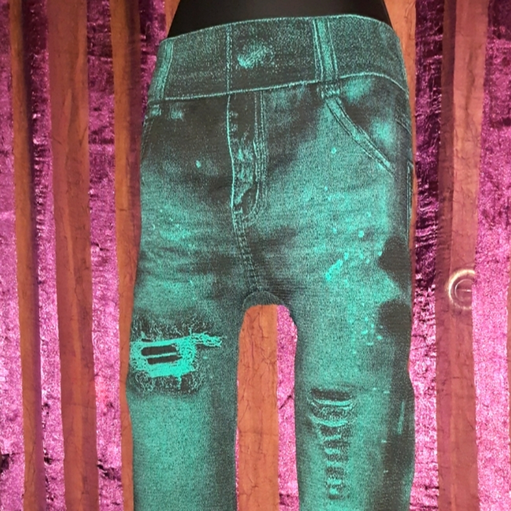 Turquoise jeggings Leggings "destroyed" Punk Rave Neon Goth Hot Topic Japan S